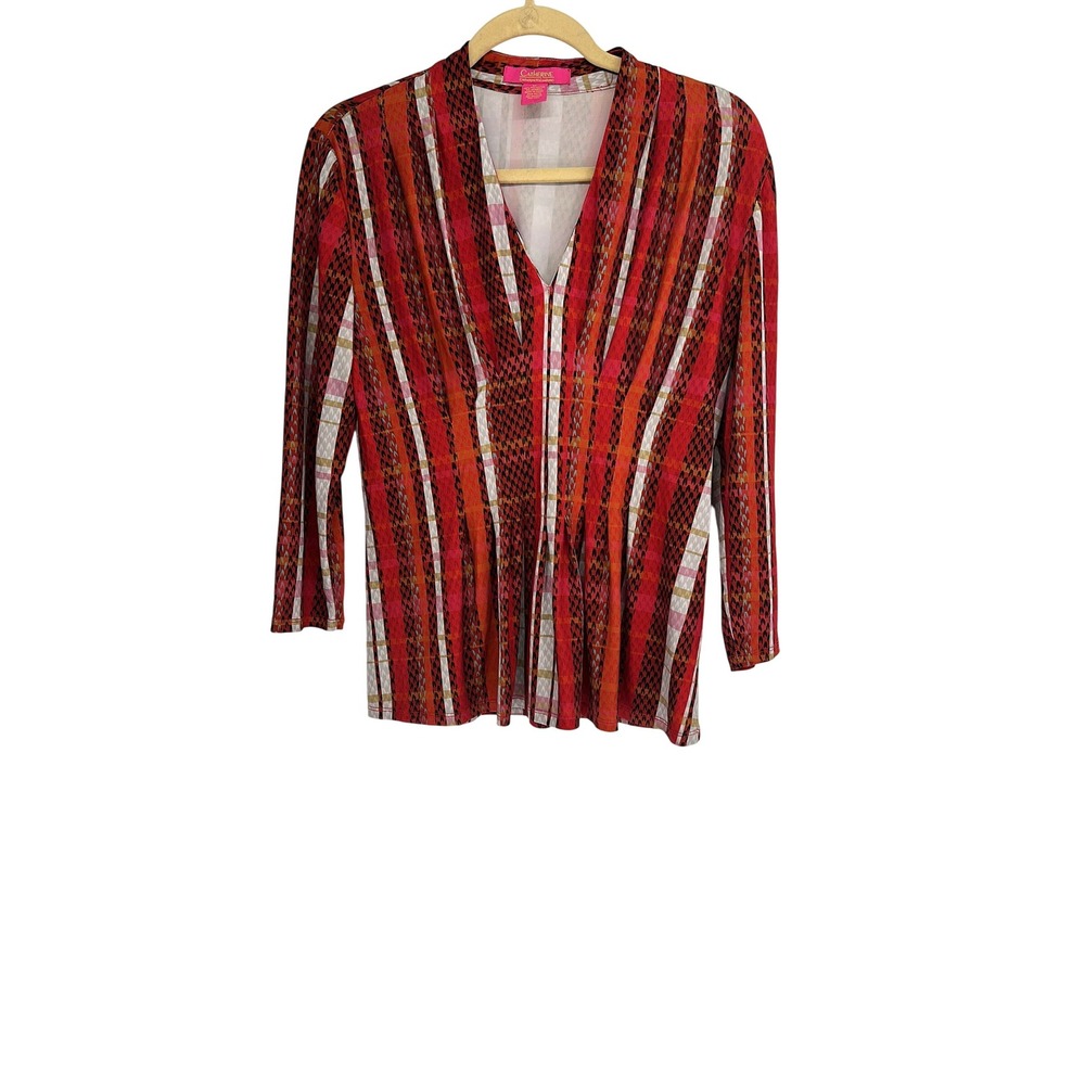 Catherine Malandrino‎ Top Women's Medium Red Orange Plaid Print Career